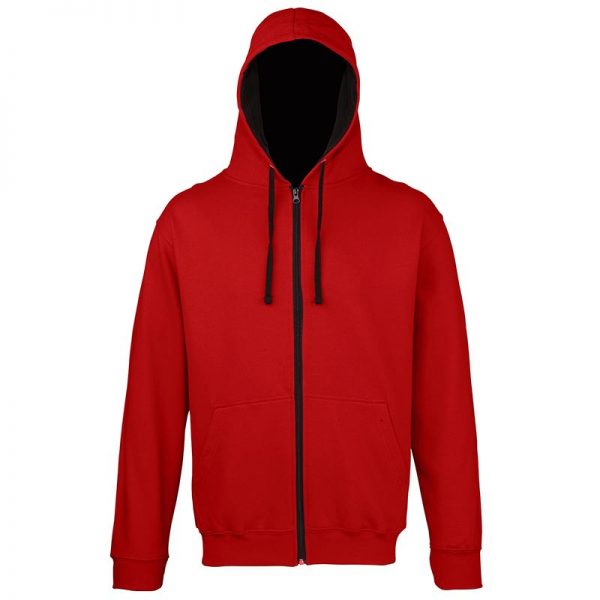 Zip-up Unisex Warm Hoodie - Contrast Inner Hood & Flat Lace Drawcords - Poly/Cotton Zoodie - Image 2